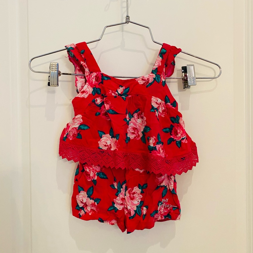 Betsey Johnson Red and Pink Floral Romper